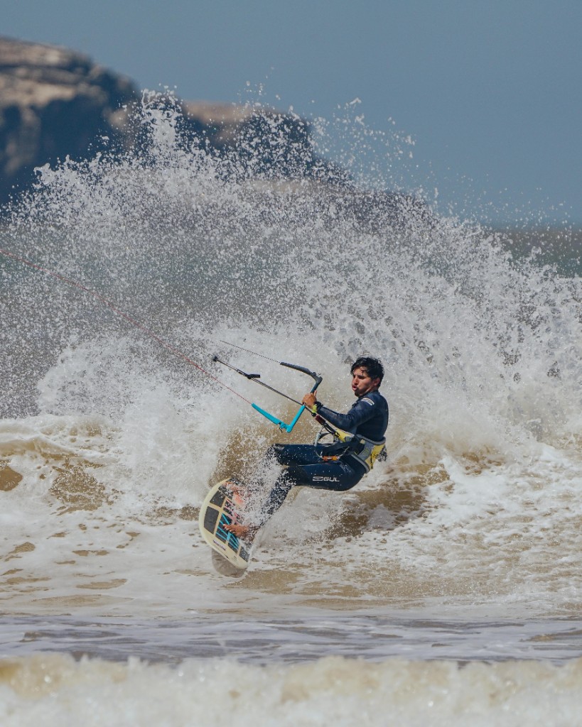 El Mehdi Foum-Errabah kitesurfing on Atlantic waves at Essaouira